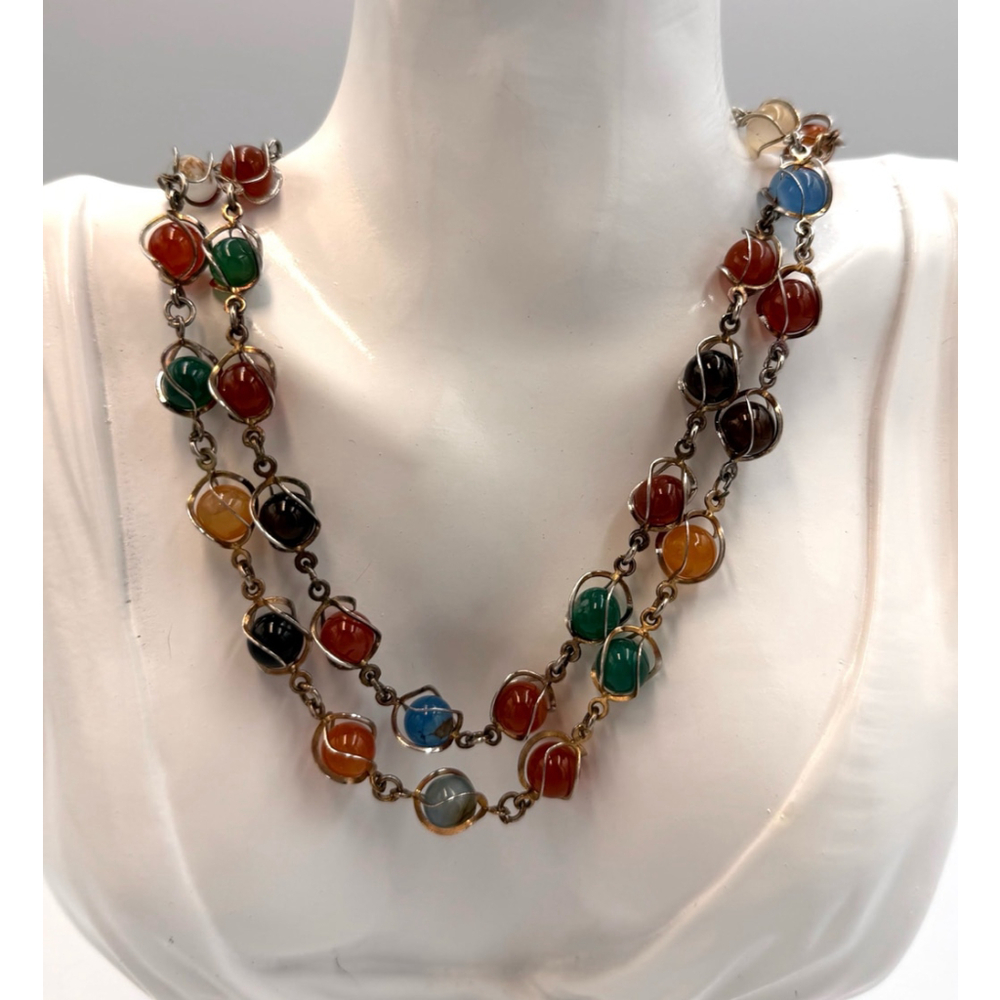 Vintage Style Multi-Color Beaded Chain Necklace 2267